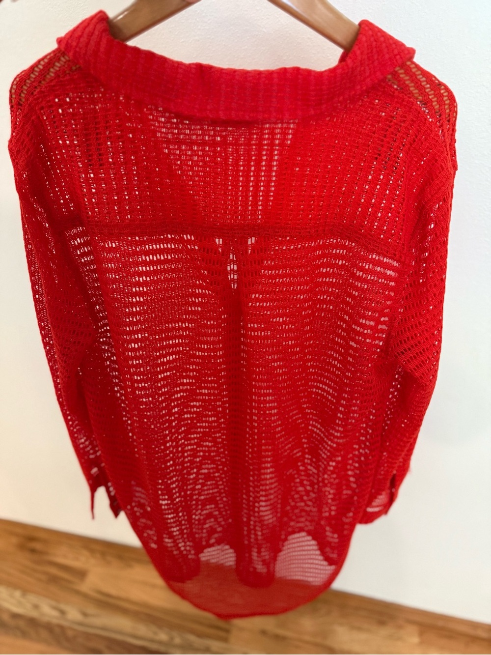 Haute Hippie Bright Red Open-Knit Button-Front Swim Coverup - Picture 5 of 5